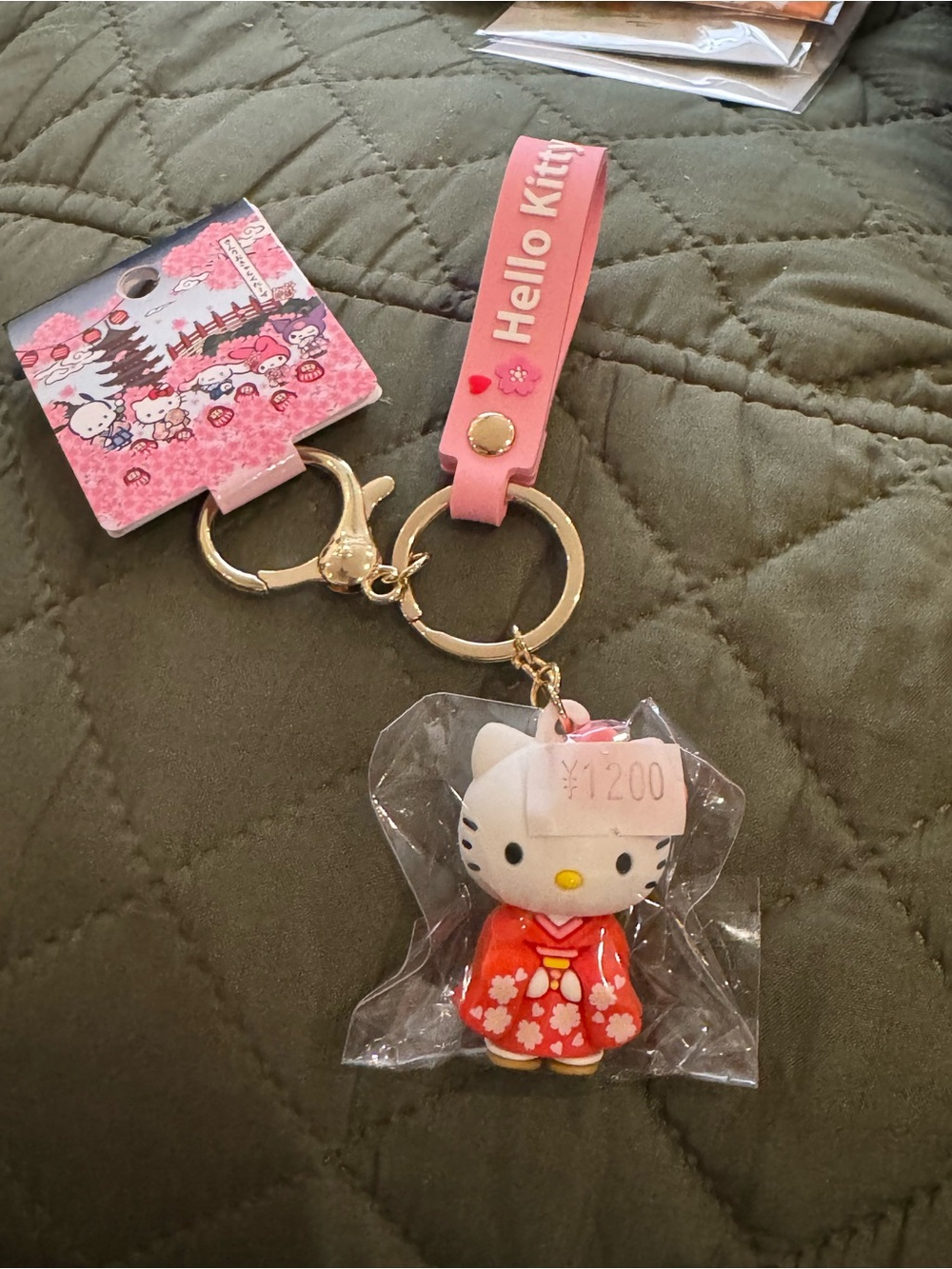 Hello Kitty Pink Strap Keychain with Red Kimono Figure